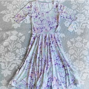 LuLaRoe White Pastel Purple Nicole Dress